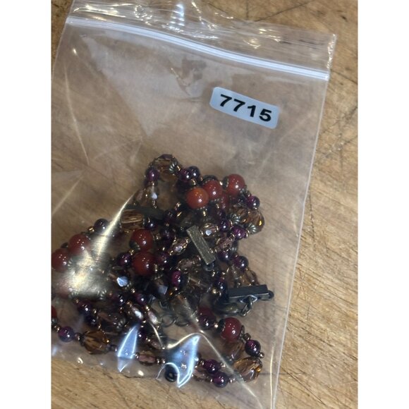 Vintage Multi-Strand Necklace With Red & Amber Beads Bronze Pendant & Chain Intr - Picture 3 of 10